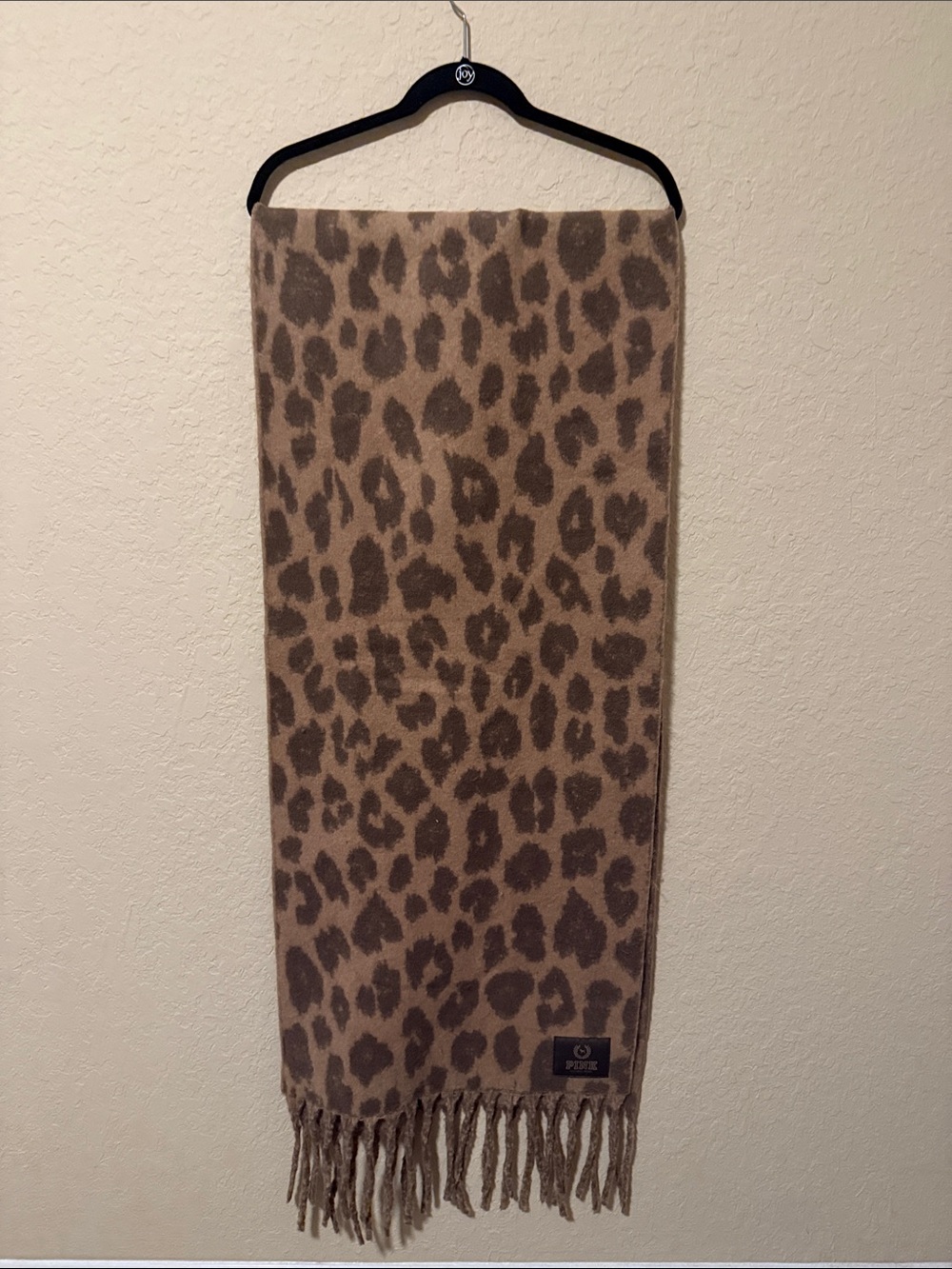 PINK Victoria's Secret Leopard Print Fringe Scarf - Brown/Cream 86"+